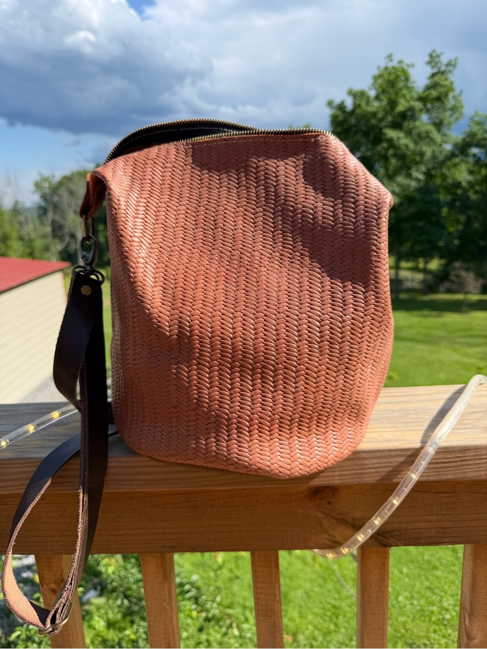 Woven Terracotta Crossbody Bag with Adjustable Strap - Picture 3 of 5